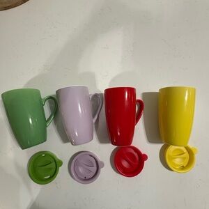 Set of Colorful Ceramic Mugs with Lids